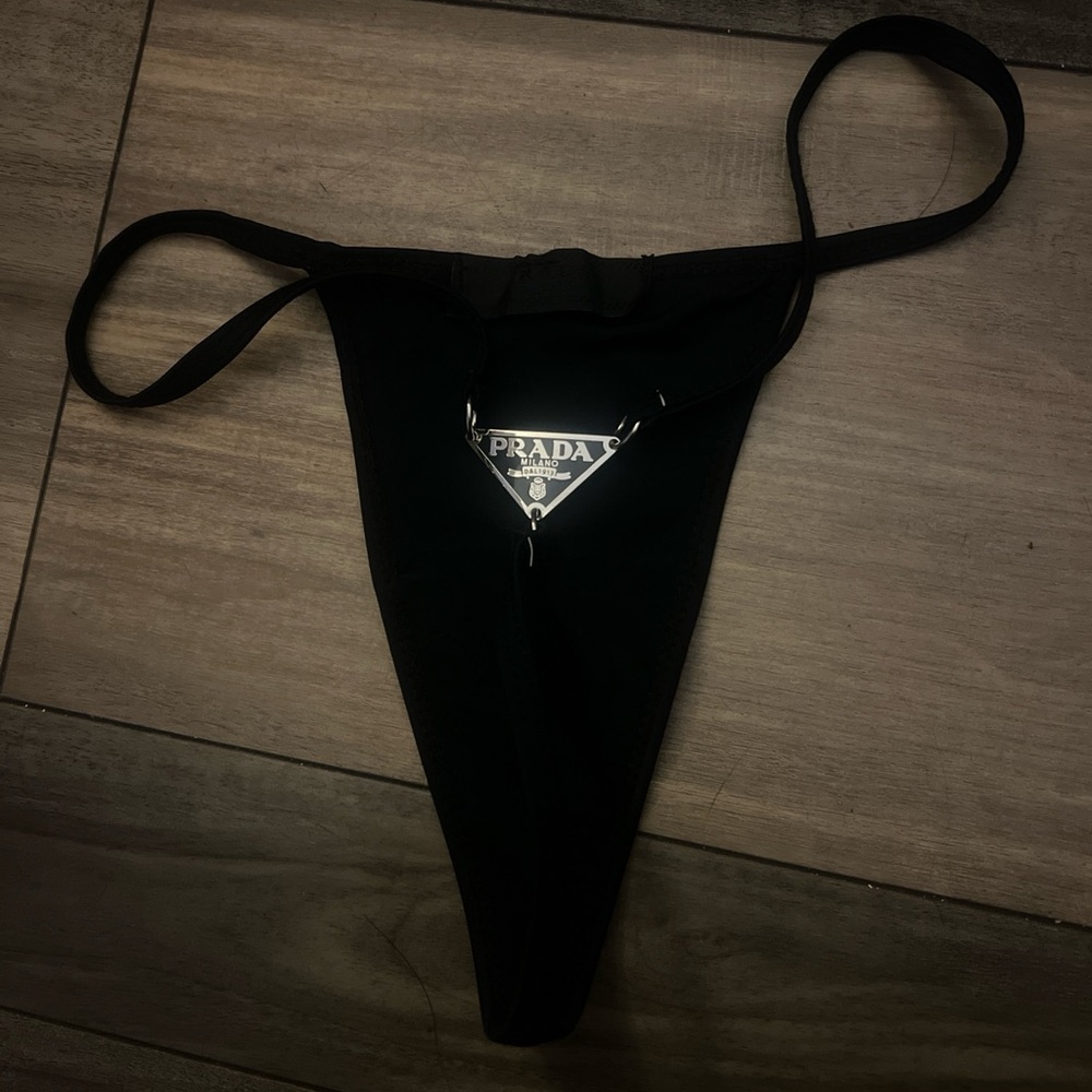 Prada Black Thong with Silver Logo Accent